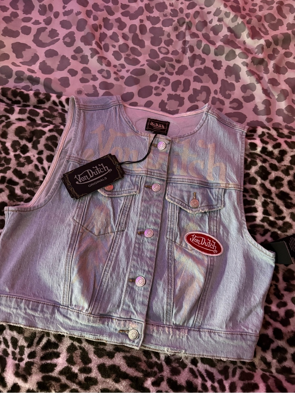 Von Dutch Iridescent Lavender Cropped Denim Vest
